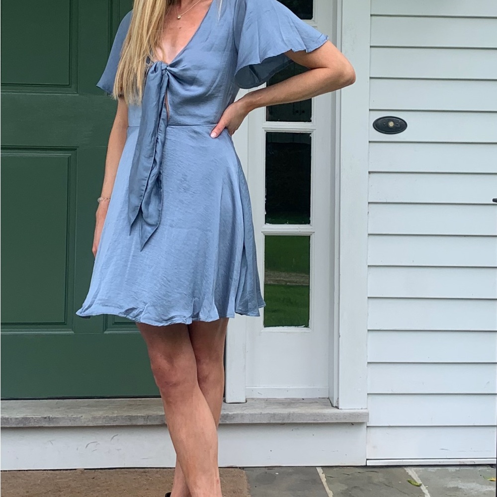 BILLY J mini Dress, cocktail dress, steel blue satin-like material